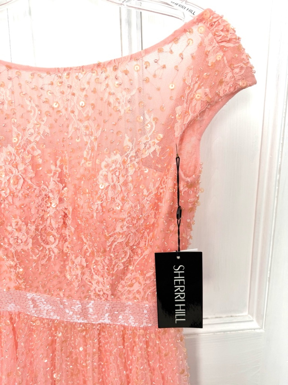Sherri Hill Blush Sequin Lace Cocktail Dress